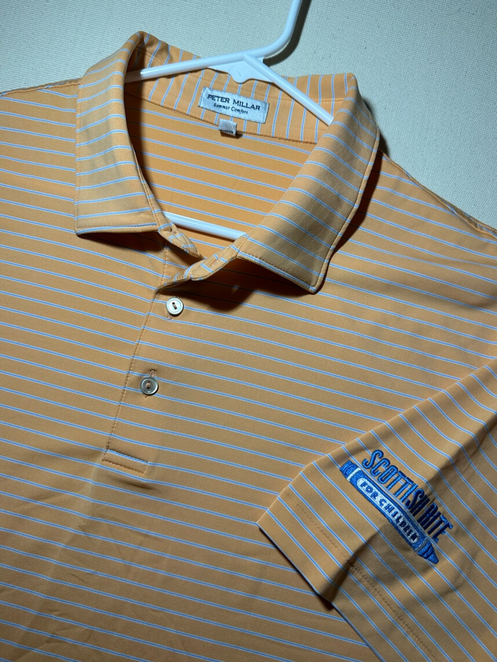 Peter Millar Men's Orange Striped Golf Polo - Scottish Rite for Children